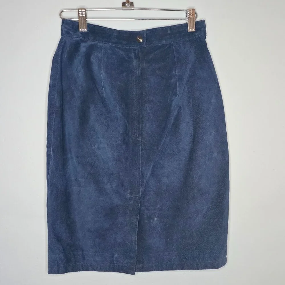 90's Navy Blue Suede Midi Skirt, Size 4